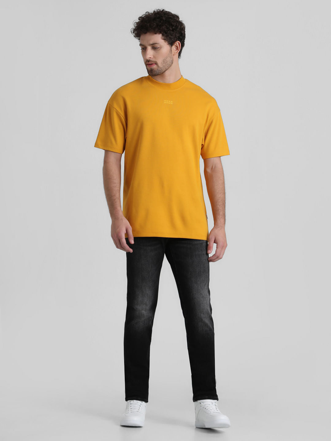 URBAN RACERS by JACK&JONES Yellow High Neck Crew Neck T-shirt
