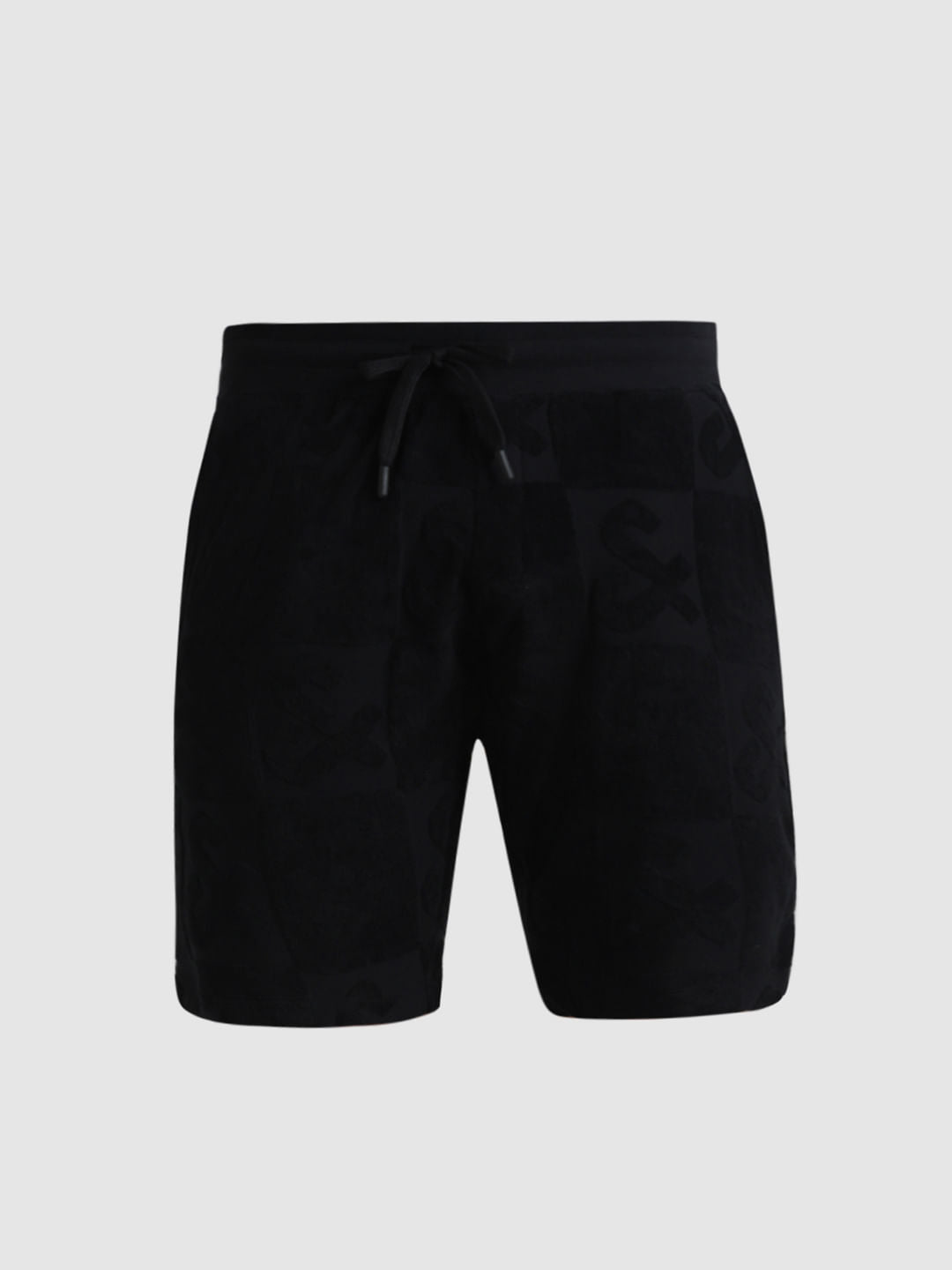 Black Mid Rise Jacquard Bermuda Shorts