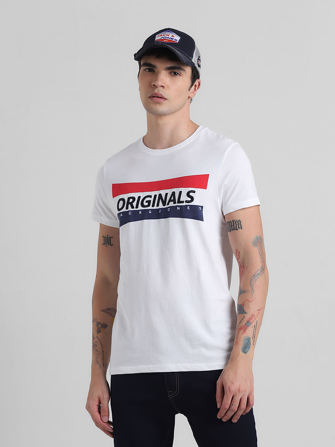 White Embroidered Logo Print T-shirt - S