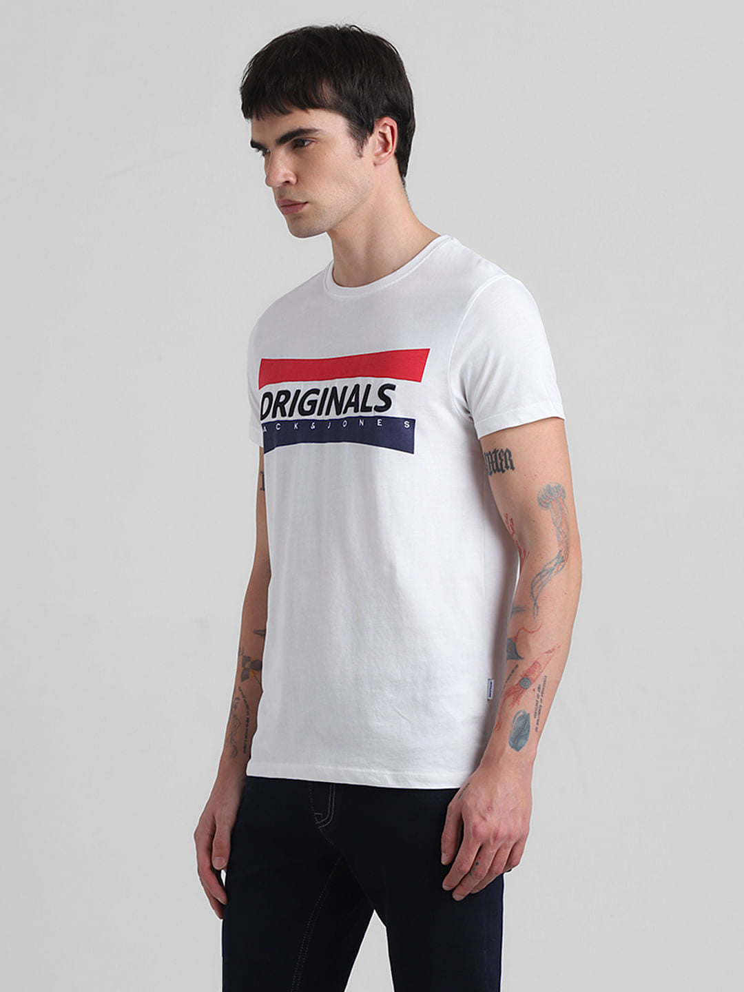 White Embroidered Logo Print T-shirt