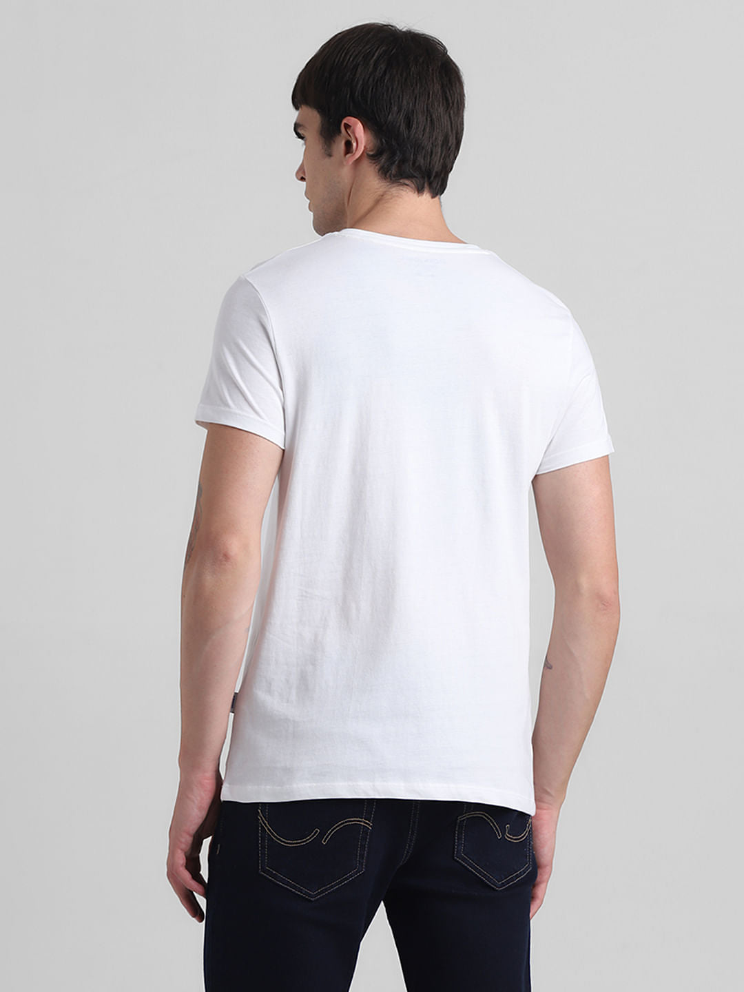 White Embroidered Logo Print T-shirt