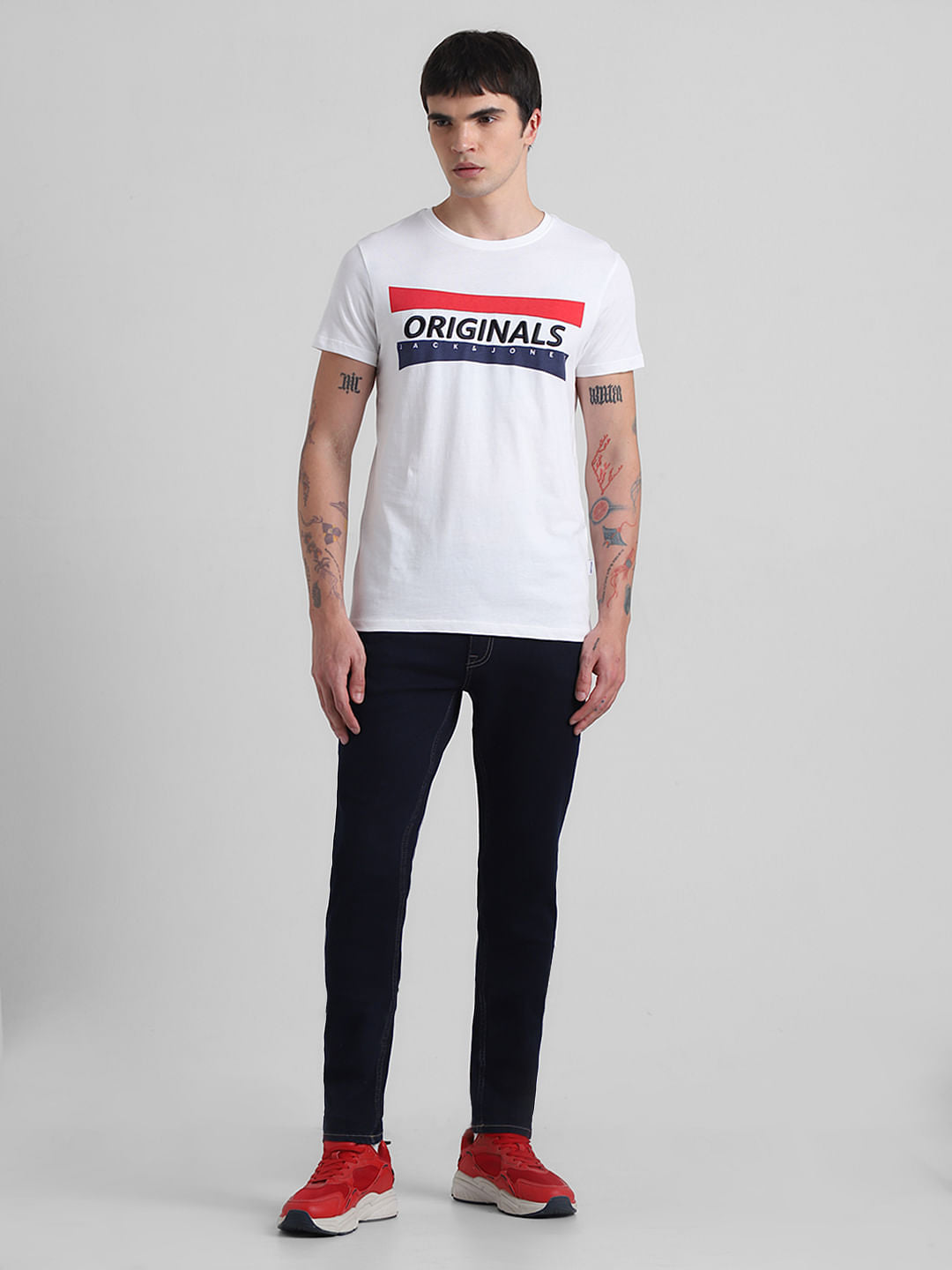 White Embroidered Logo Print T-shirt