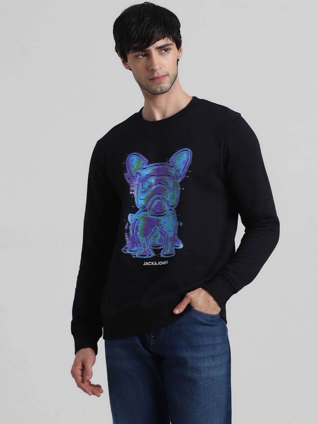 Black Doggo Print Sweatshirt
