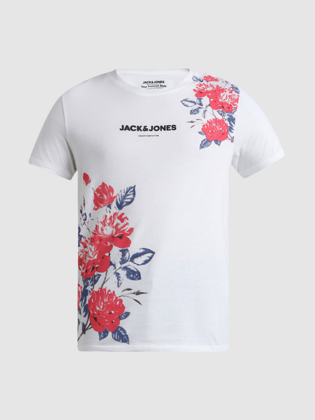 White Logo Print Floral T-shirt