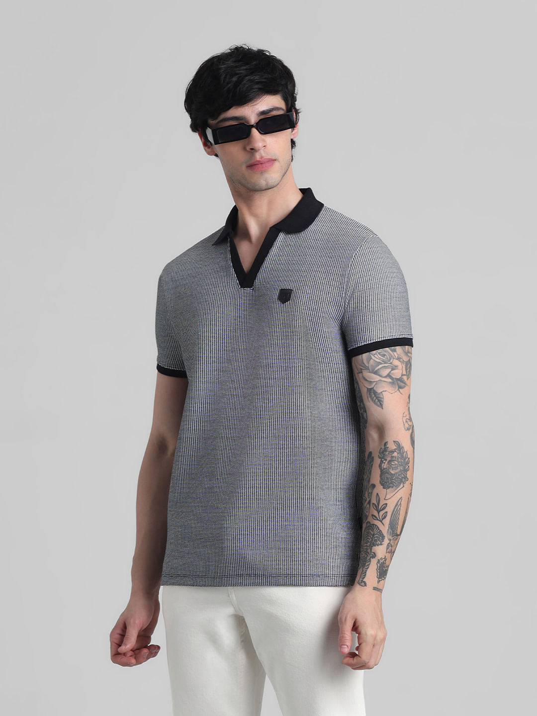 Black Printed Oversized Polo - S