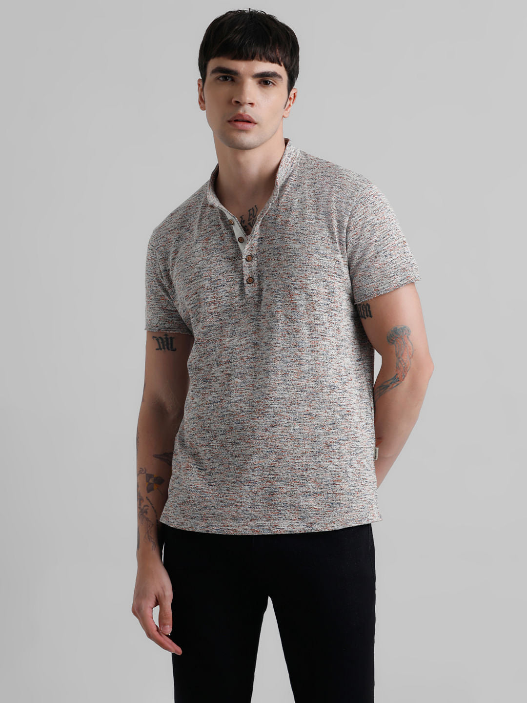 Beige Printed Crew Neck T-shirt