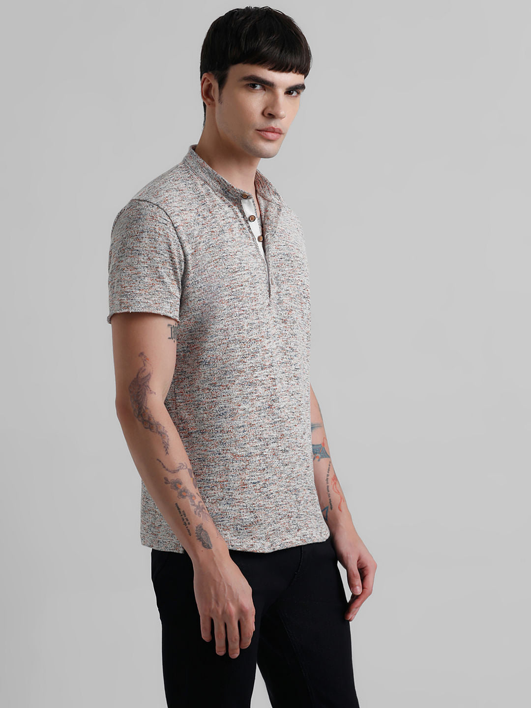 Beige Printed Crew Neck T-shirt
