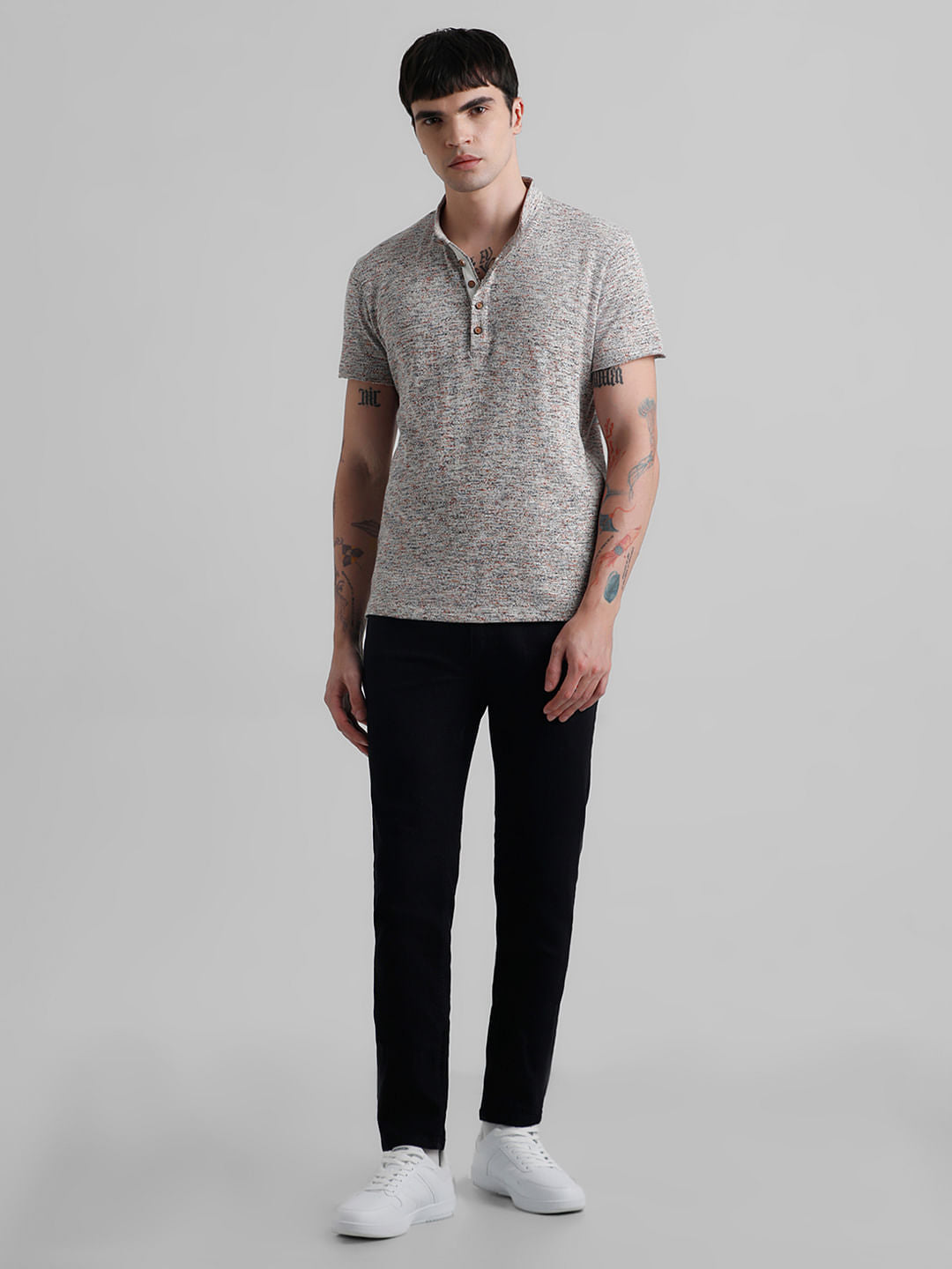 Beige Printed Crew Neck T-shirt