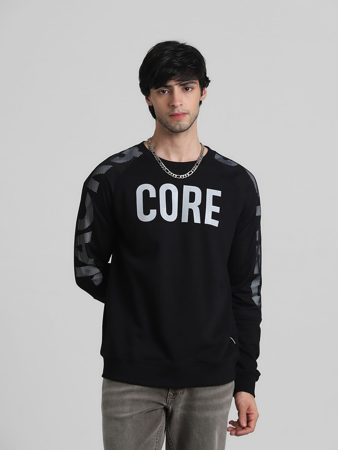 Black Logo Print Mesh Sweatshirt - S