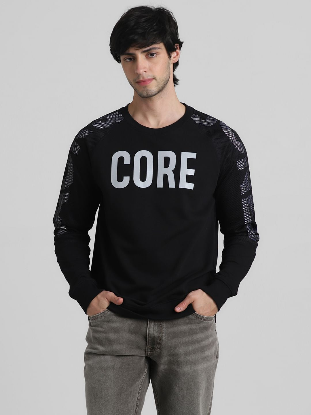 Black Logo Print Mesh Sweatshirt