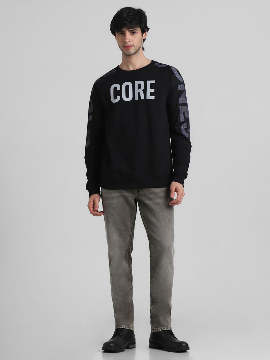 Black Logo Print Mesh Sweatshirt