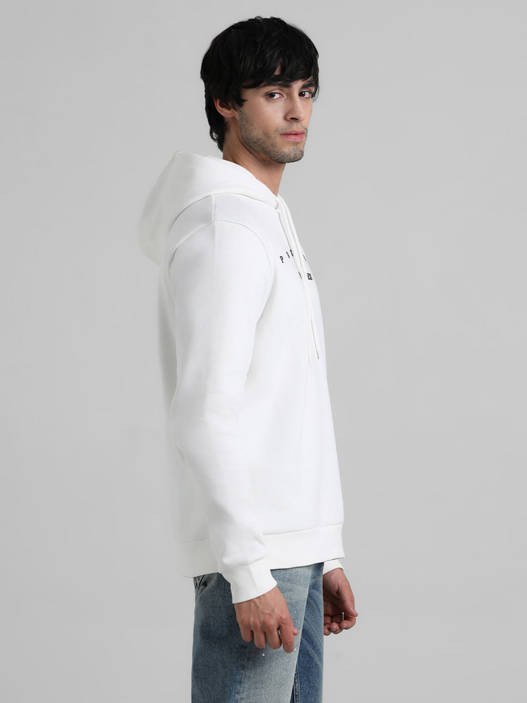 White Logo Print Hooded Sweatshirt