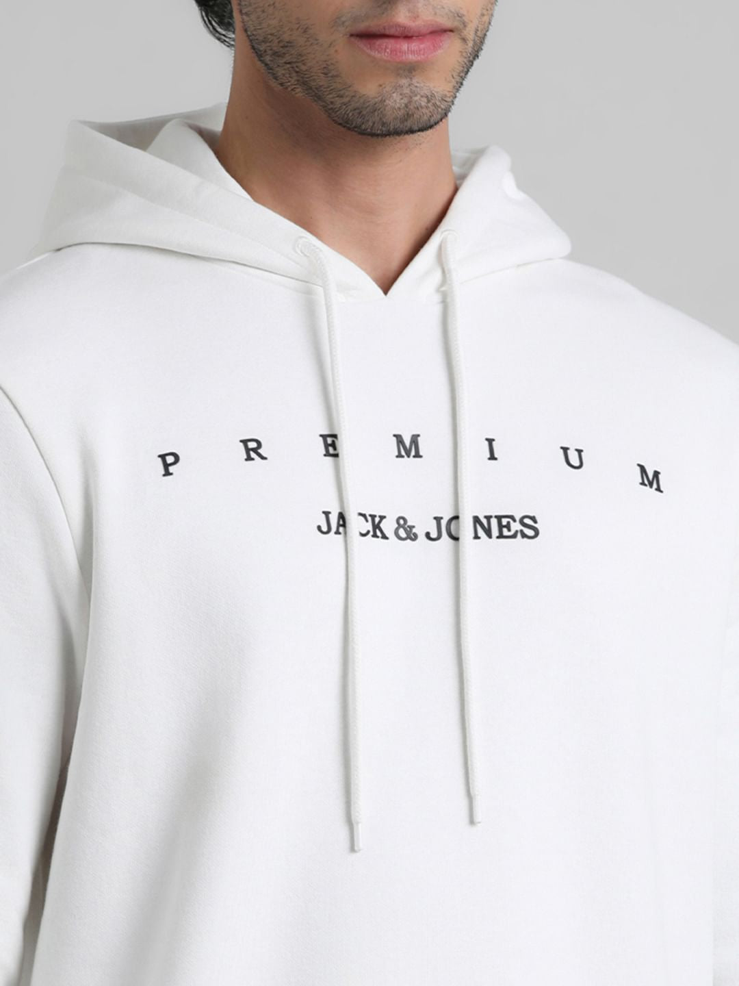White Logo Print Hooded Sweatshirt