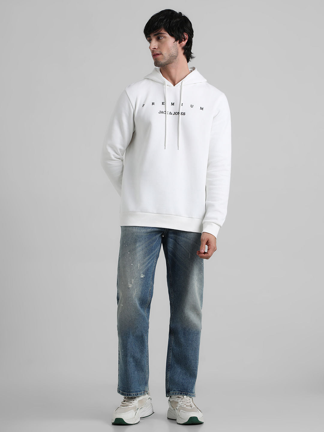 White Logo Print Hooded Sweatshirt
