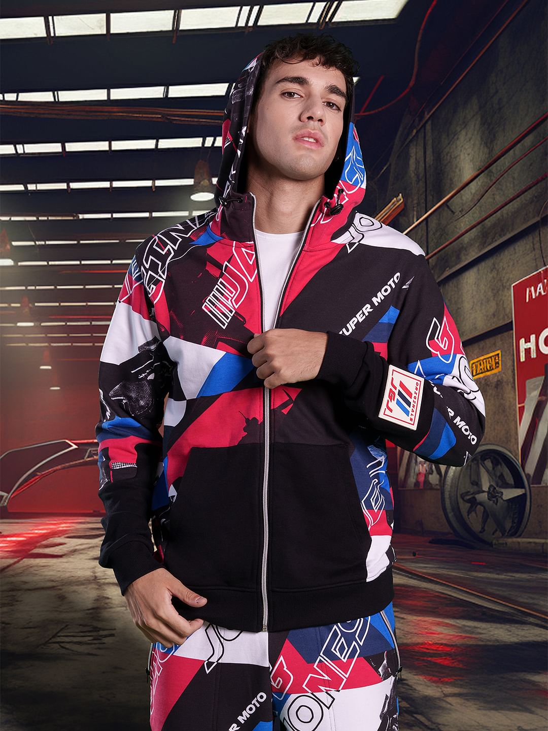 URBAN RACERS by Jack & Jones Black Printed Co-ord Sweatshirt - S