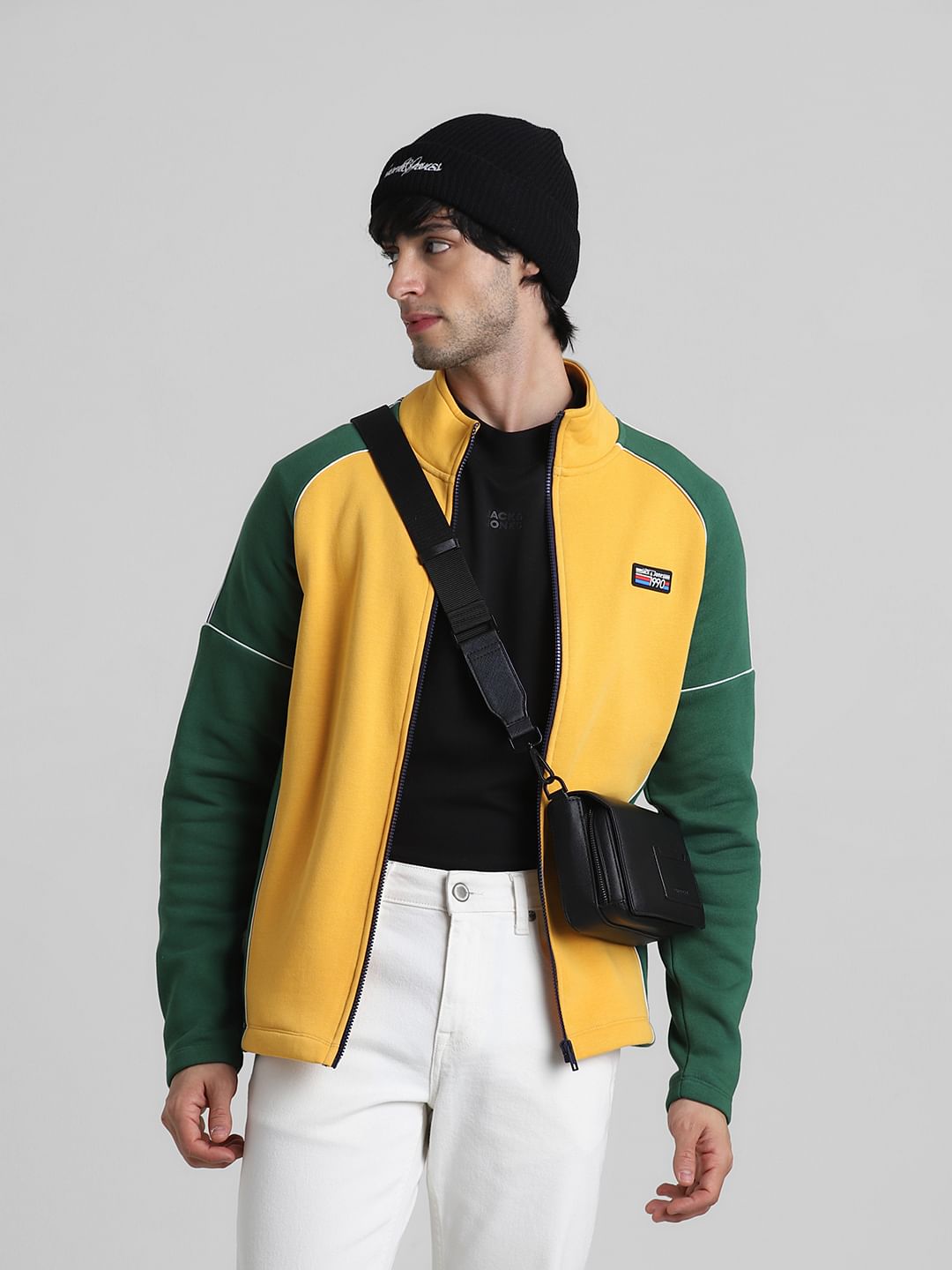Yellow Colourblocked High Neck Sweatshirt - S