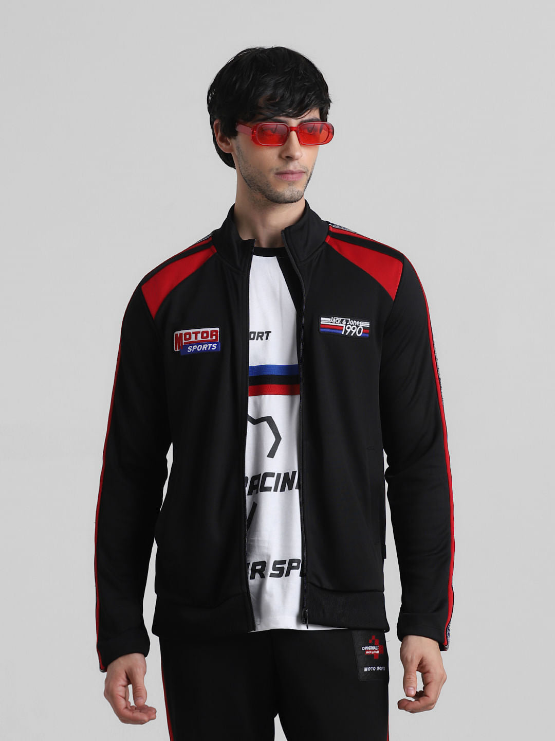 URBAN RACERS by Black Colourblocked Zip-Up Sweatshirt - S