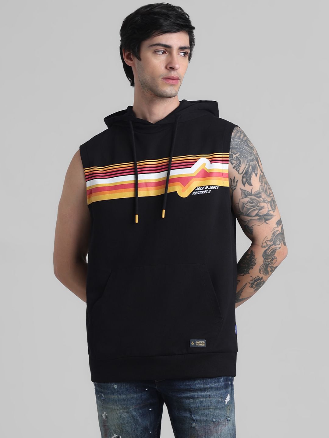 Black Printed Hooded Sweatshirt