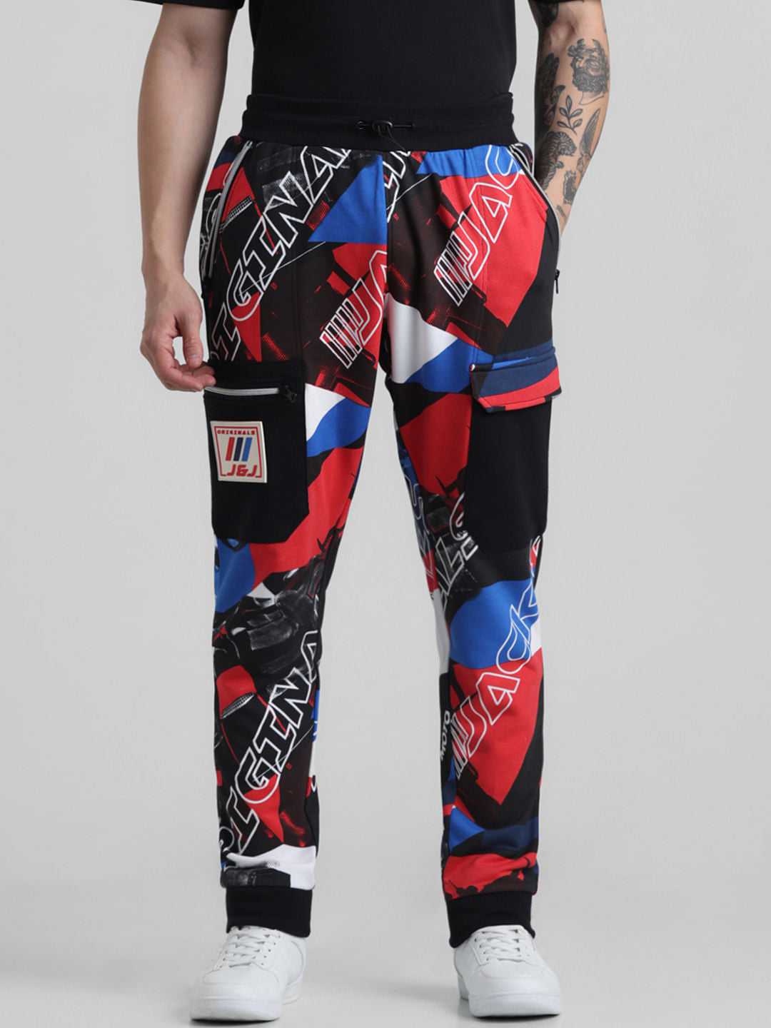 URBAN RACERS by Jack & Jones Black Mid Rise Printed Sweatpants - S