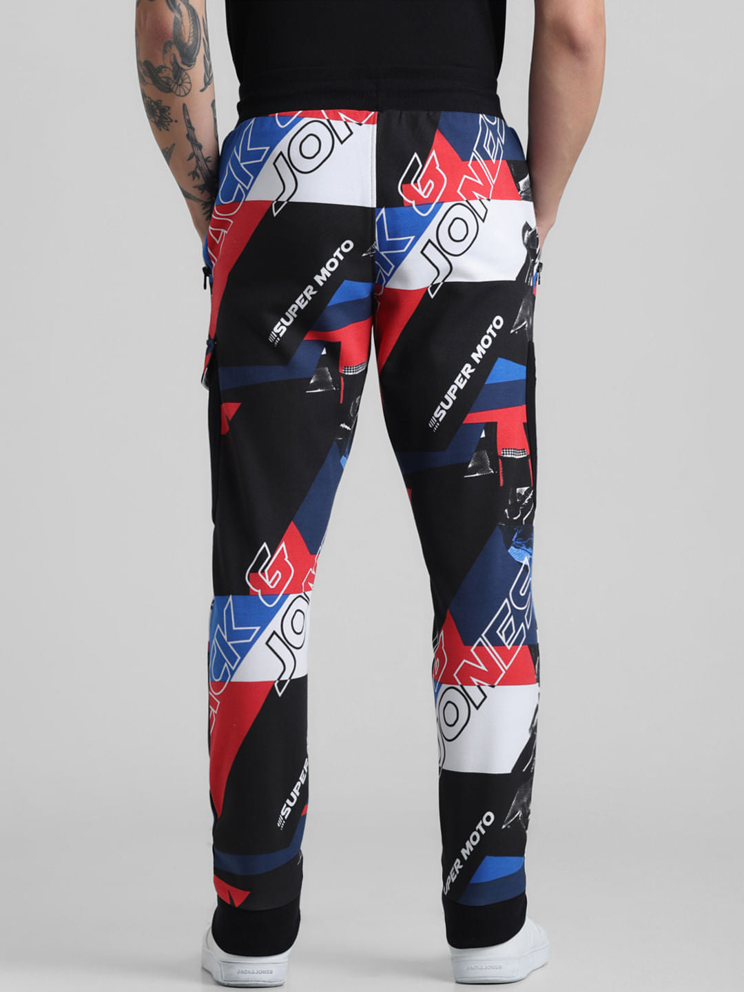 URBAN RACERS by Jack & Jones Black Mid Rise Printed Sweatpants