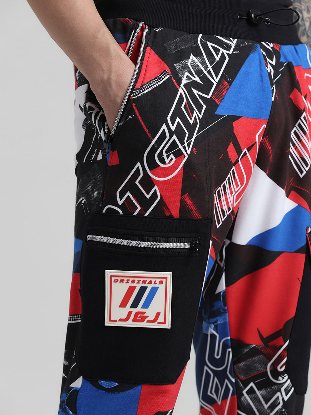 URBAN RACERS by Jack & Jones Black Mid Rise Printed Sweatpants