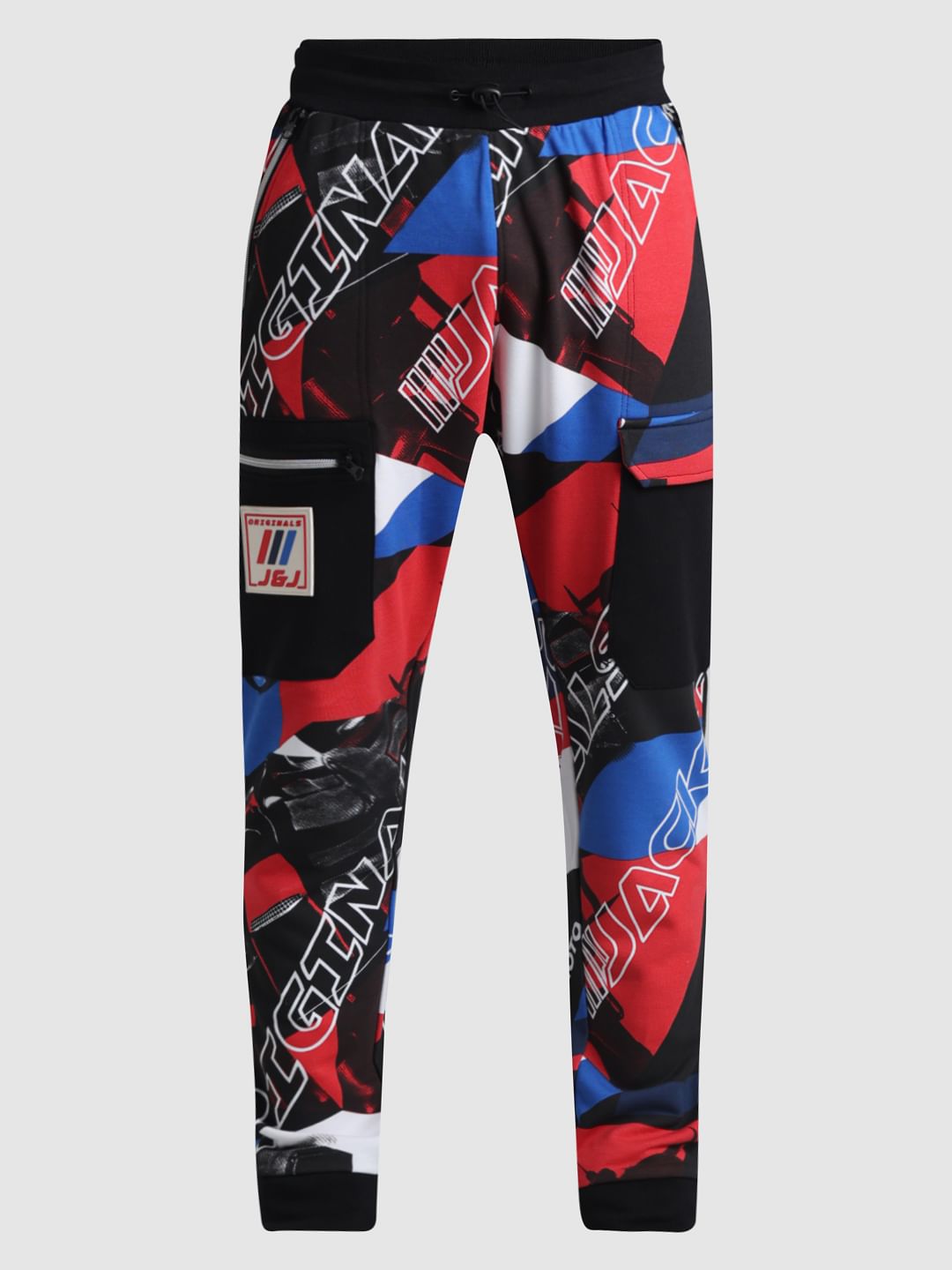 URBAN RACERS by Jack & Jones Black Mid Rise Printed Sweatpants