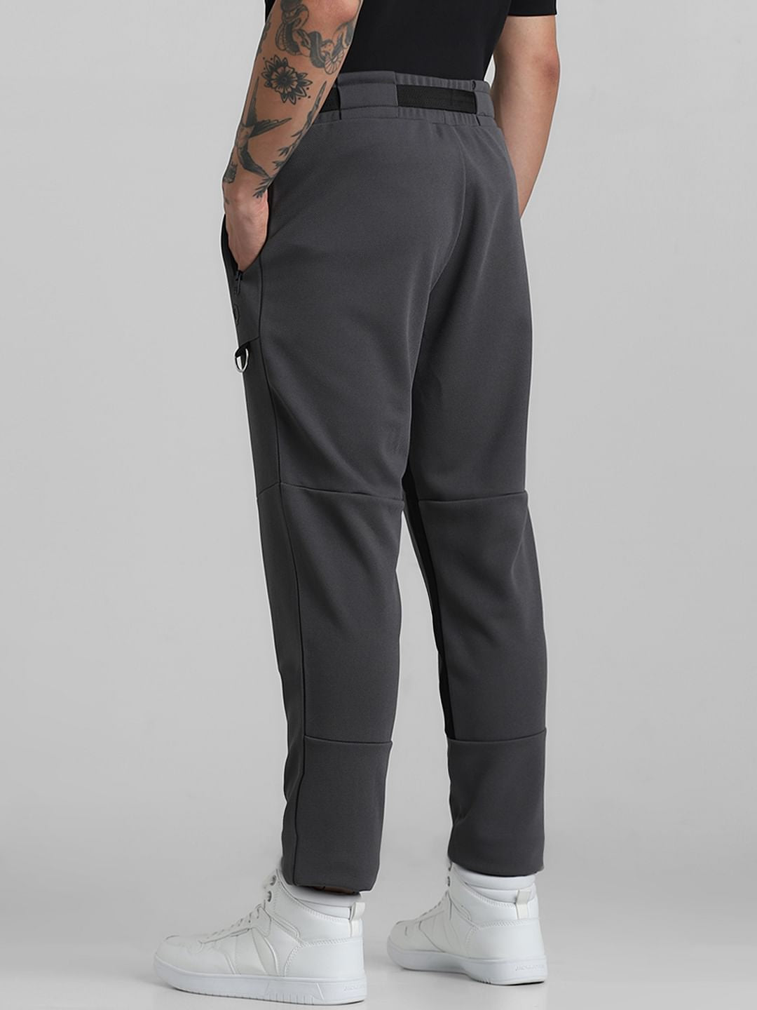 Grey Mid Rise Cut & Sew Sweatpants