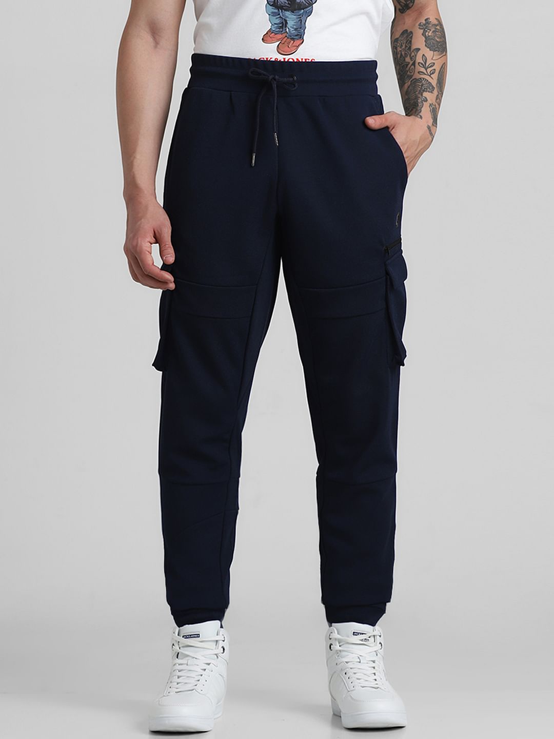 Blue Mid Rise Patch Pocket Sweatpants - S