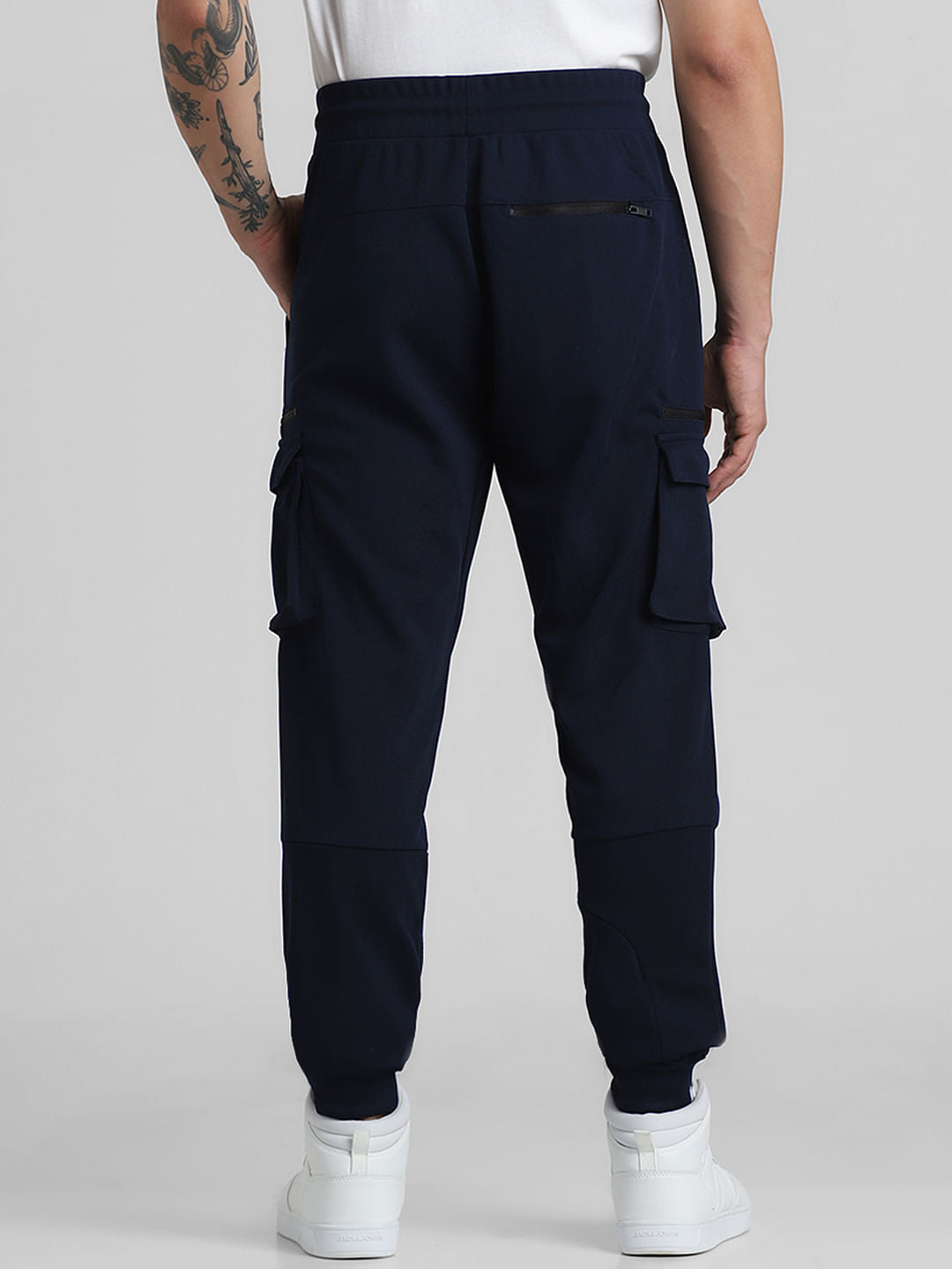 Blue Mid Rise Patch Pocket Sweatpants