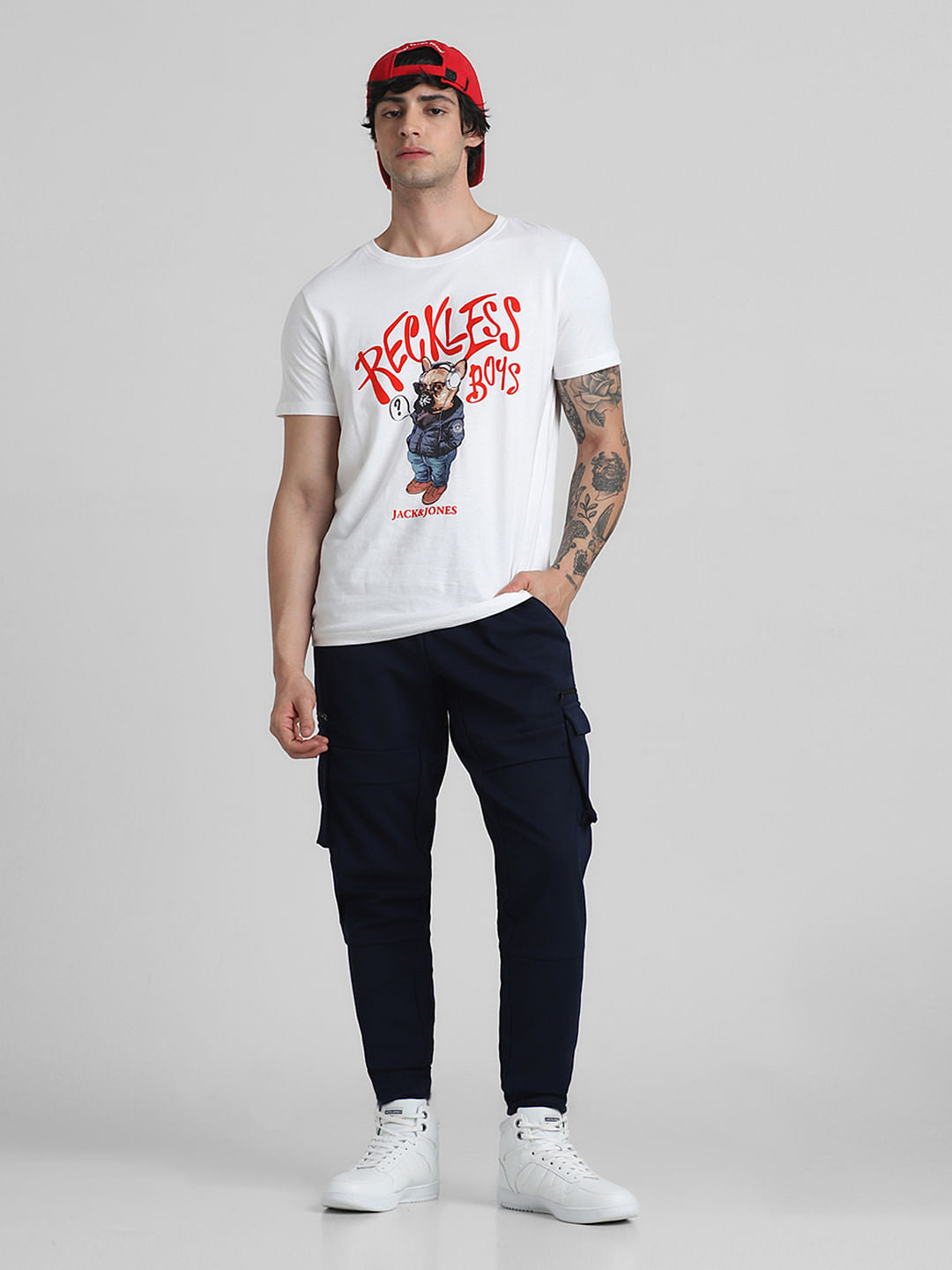 Blue Mid Rise Patch Pocket Sweatpants
