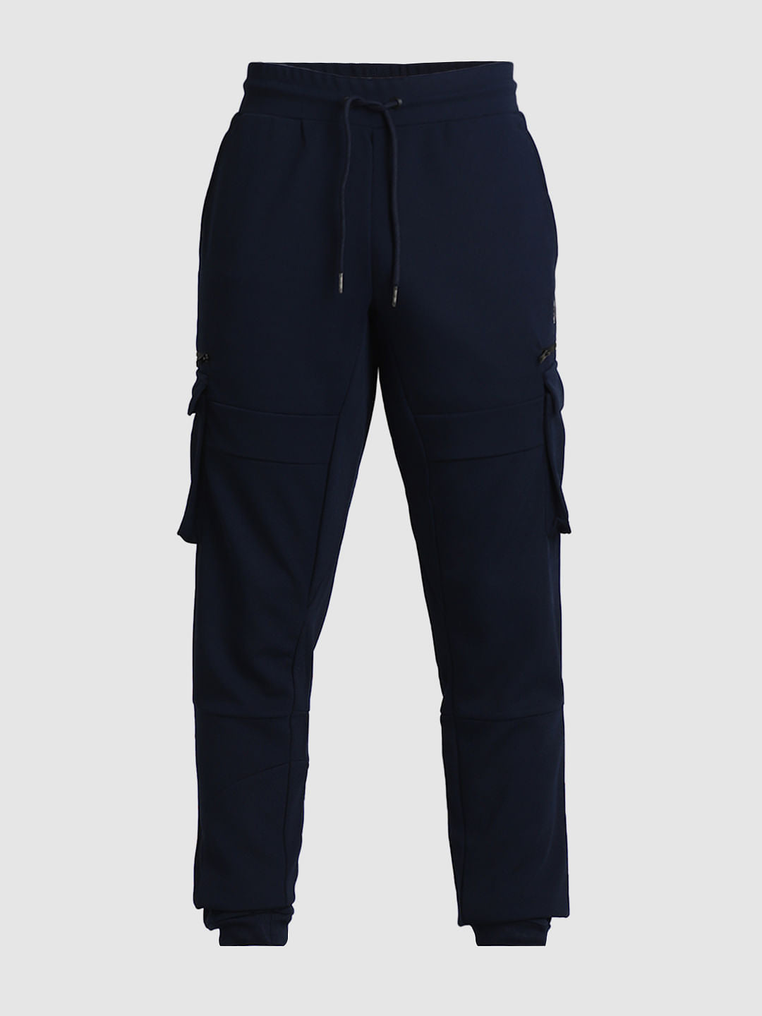 Blue Mid Rise Patch Pocket Sweatpants