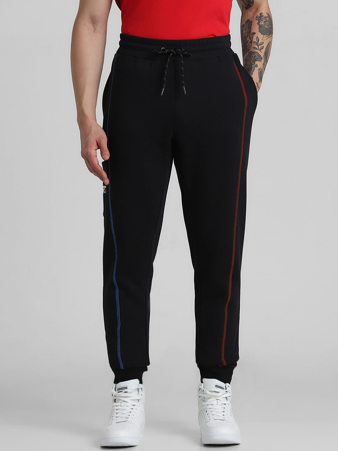 Black Mid Rise Contrast Stitch Sweatpants - S