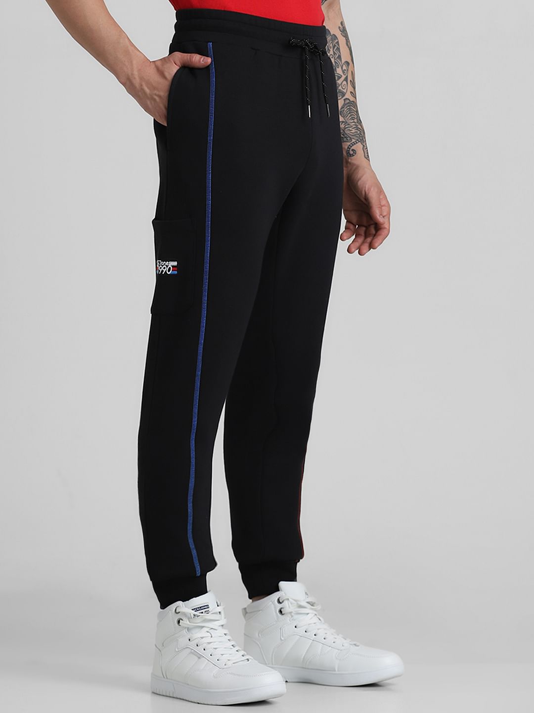 Black Mid Rise Contrast Stitch Sweatpants