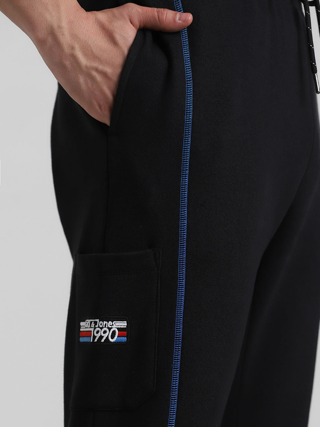 Black Mid Rise Contrast Stitch Sweatpants