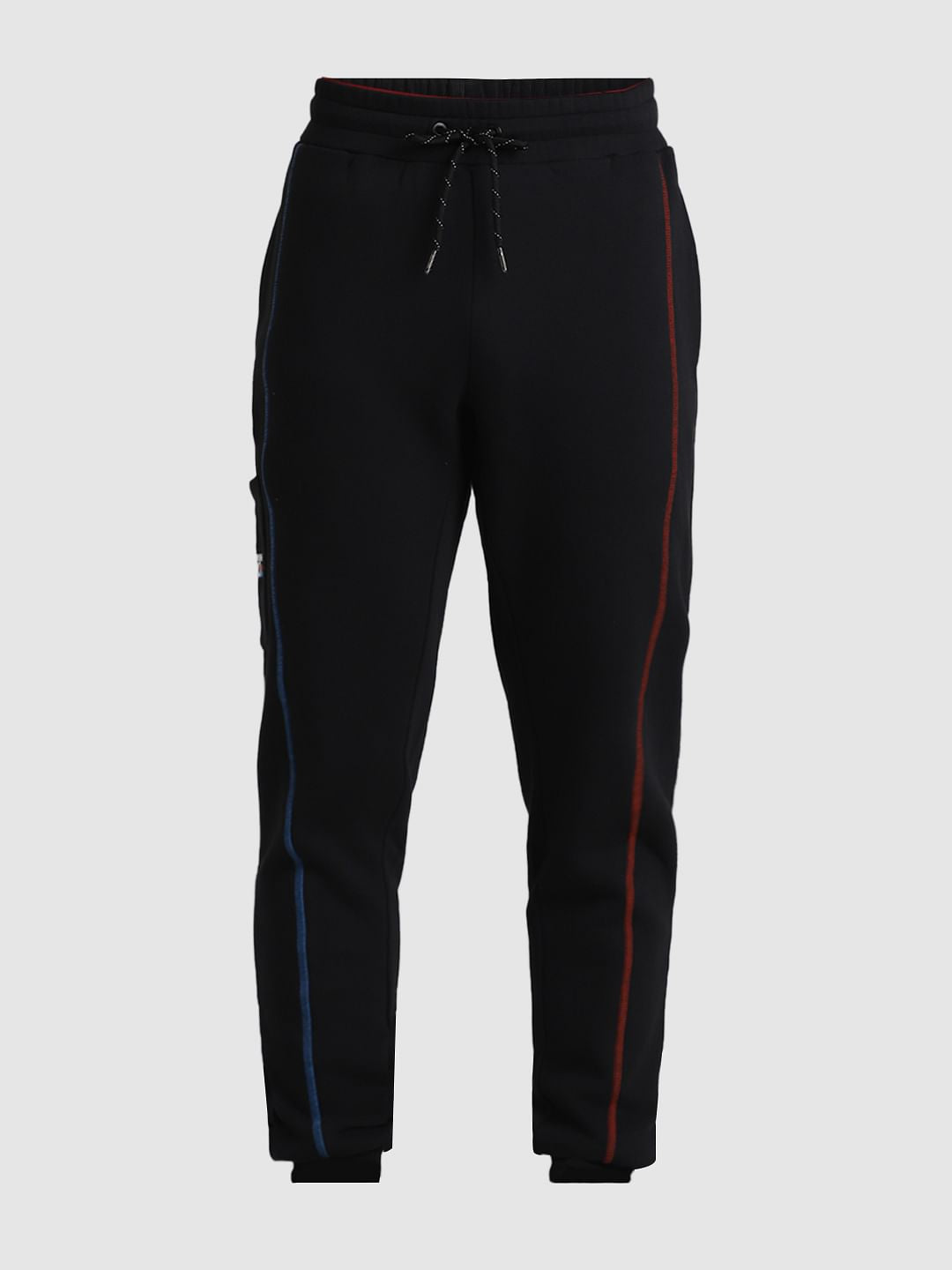 Black Mid Rise Contrast Stitch Sweatpants