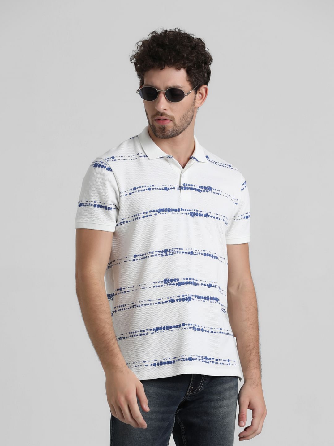 White Printed Polo T-shirt - S