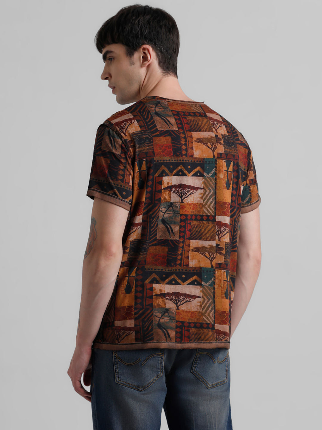 Brown Abstract Print T-shirt