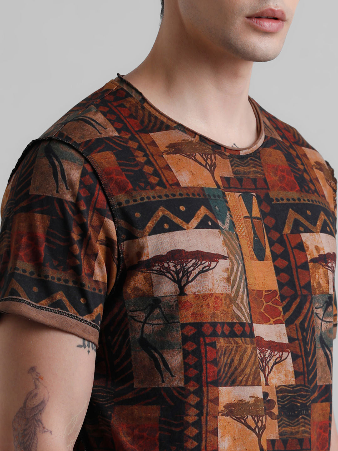 Brown Abstract Print T-shirt