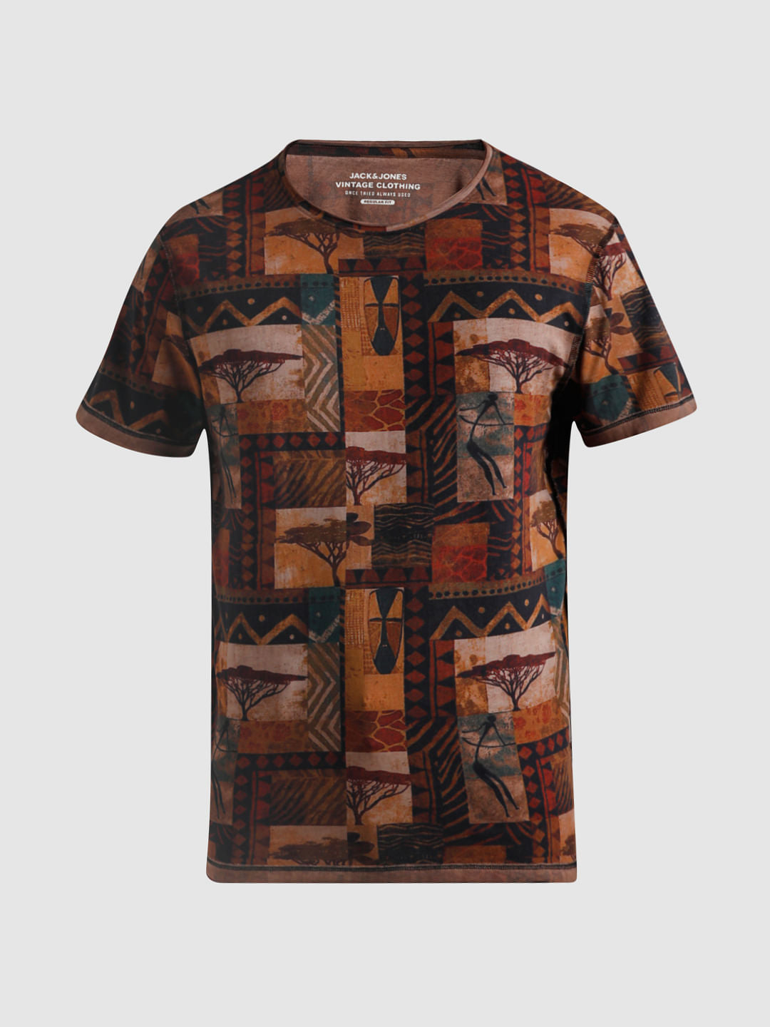 Brown Abstract Print T-shirt