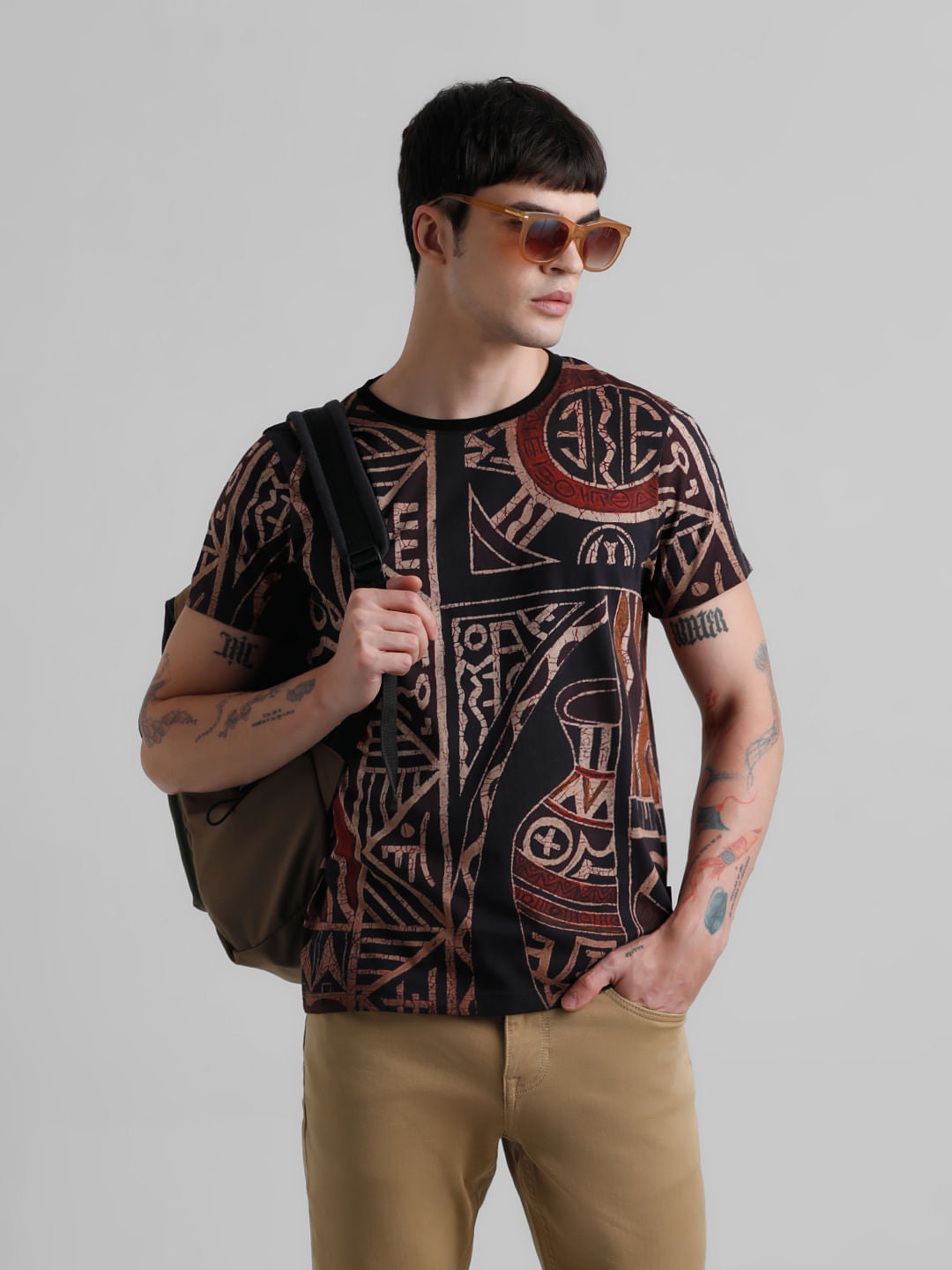 Black Abstract Print T-shirt - S