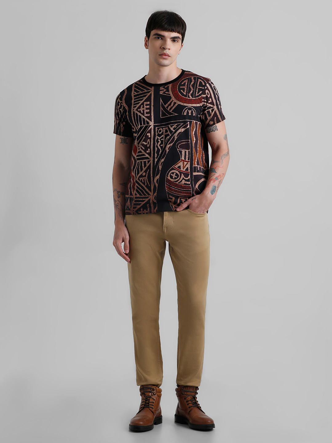Black Abstract Print T-shirt