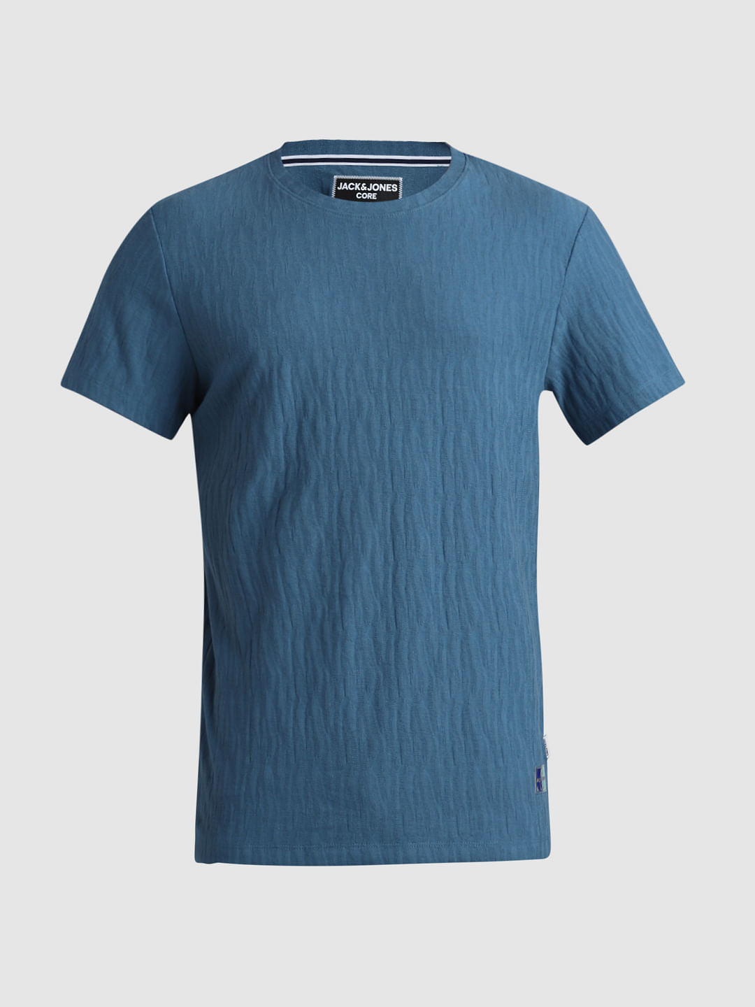 Blue Jacquard Crew Neck T-shirt