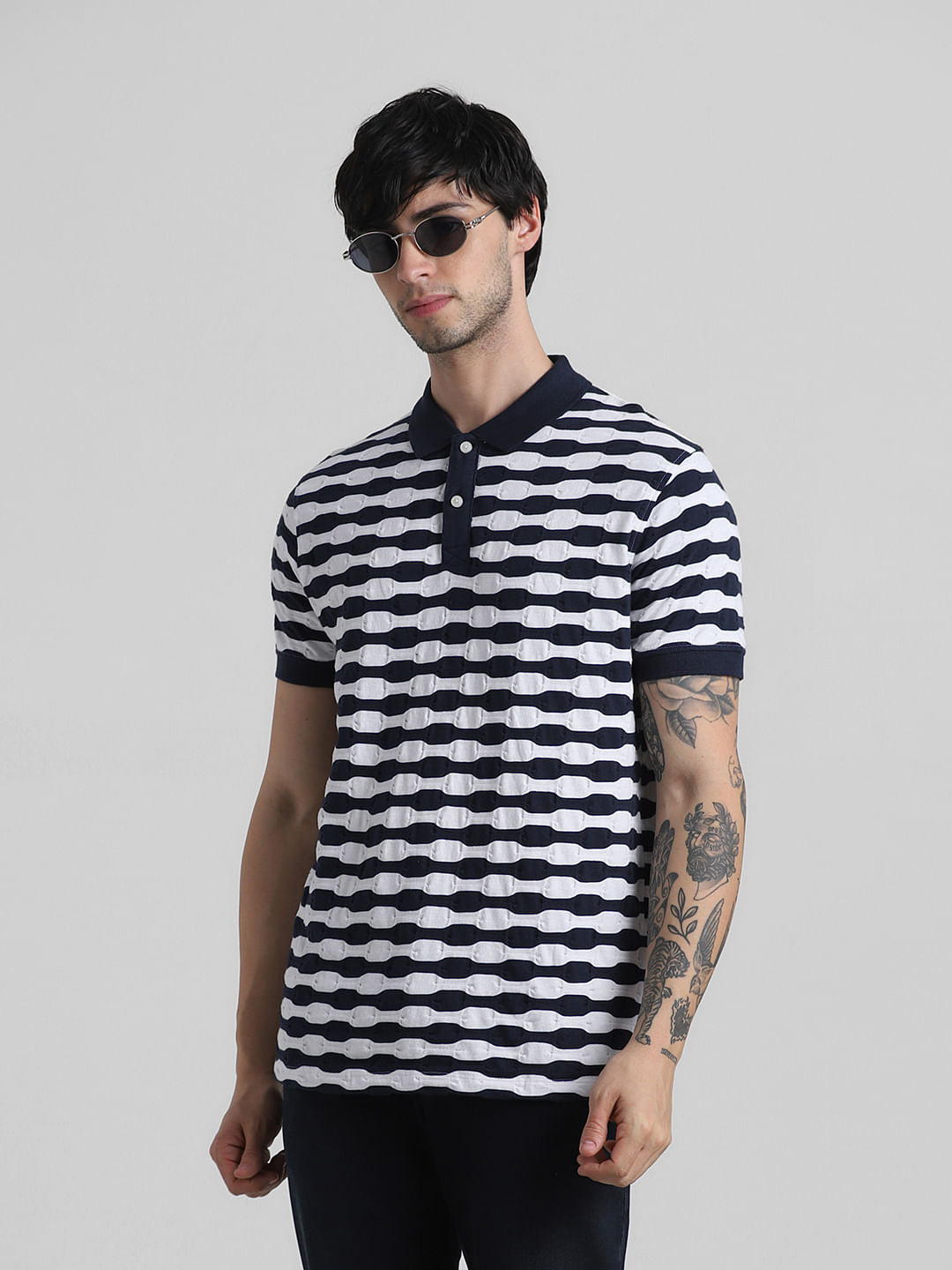 White Jacquard Polo T-shirt - S