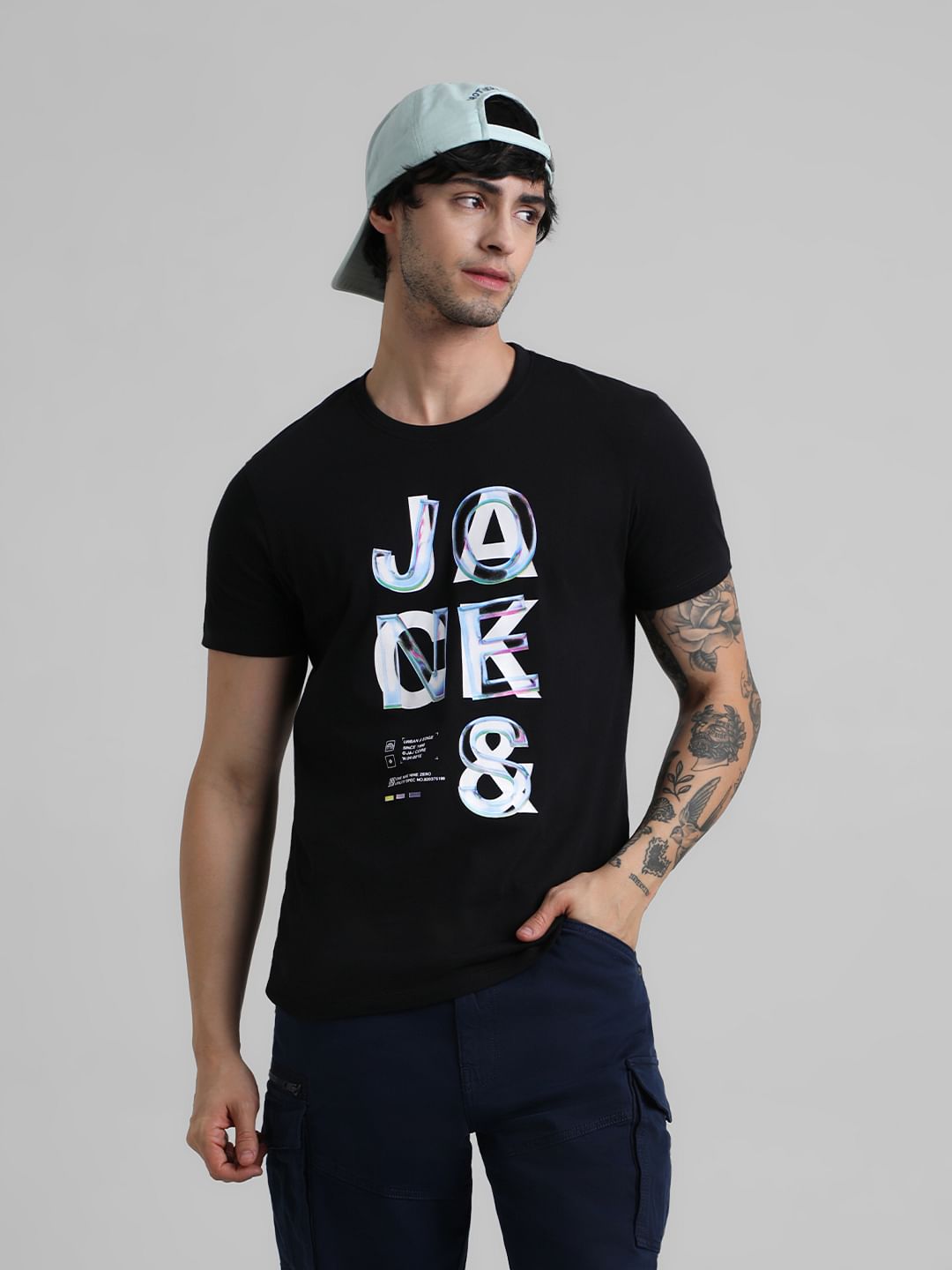 Black Logo Text Crew Neck T-shirt