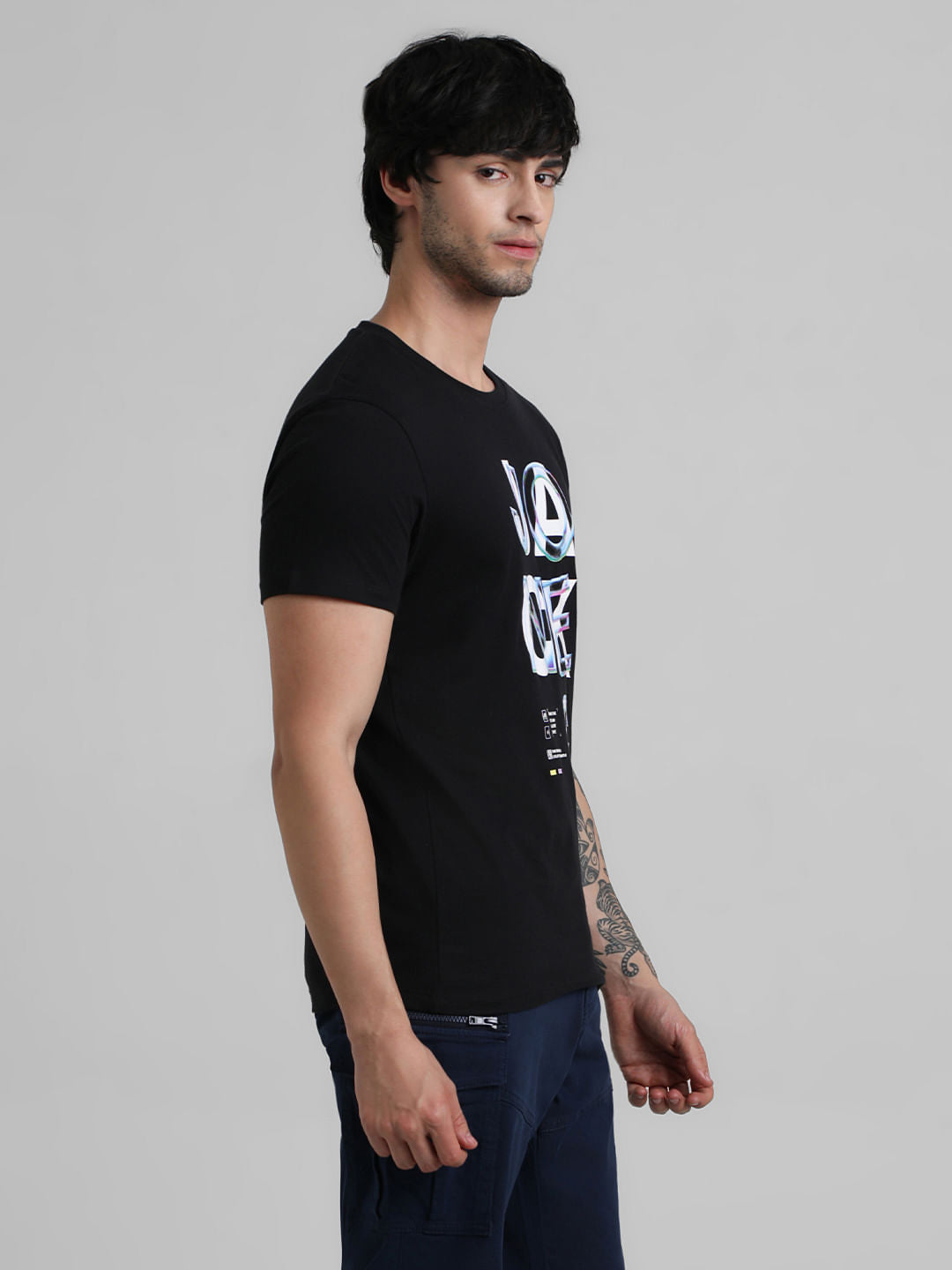 Black Logo Text Crew Neck T-shirt
