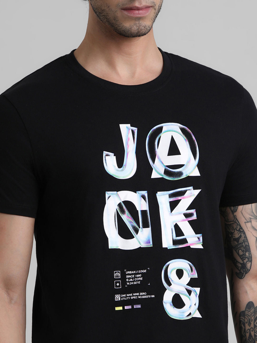 Black Logo Text Crew Neck T-shirt