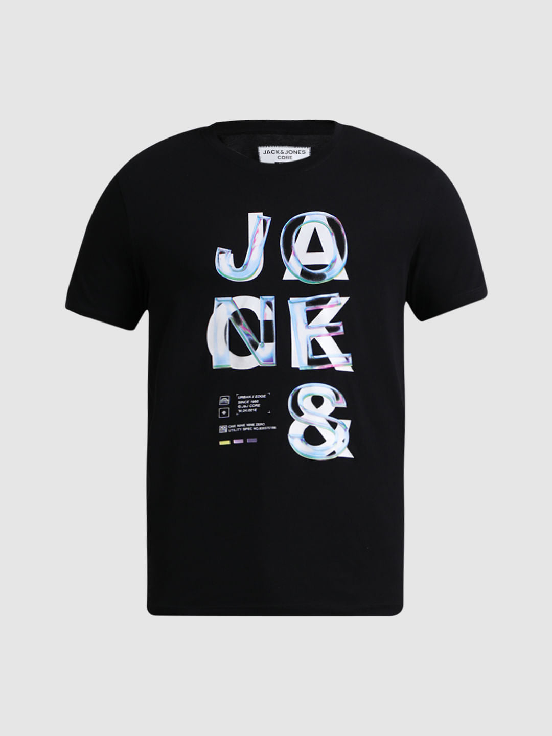 Black Logo Text Crew Neck T-shirt