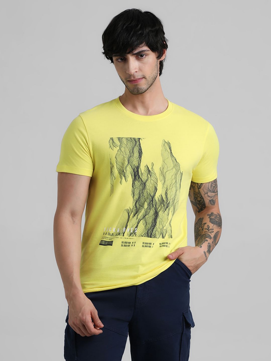 Yellow Graphic Print Crew Neck T-shirt