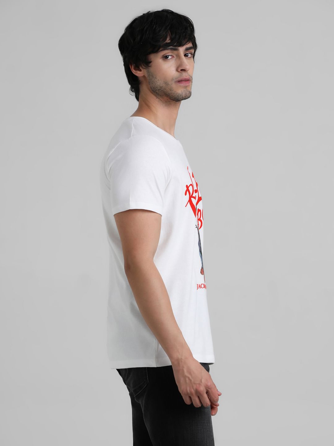 URBAN RACERS by JACK&JONES White Doggo Print Crew Neck T-shirt