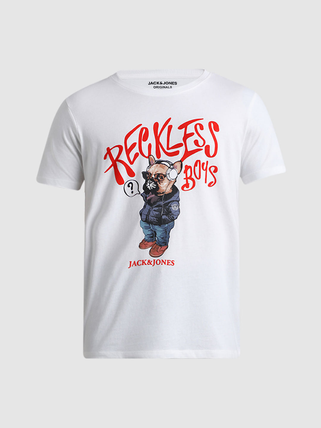 URBAN RACERS by JACK&JONES White Doggo Print Crew Neck T-shirt